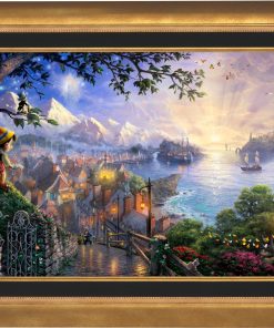 *RARE* Disney Pinocchio Wishes Upon A Star Framed Standard Numbered Canvas Aurora Gold 28" x 42" #75/95