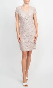Scarlett S284900 - Lace-Crafted Tiered Sheath Dress